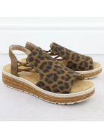 Dámské sandály na platformě s leopardím vzorem v béžové barvě Rieker 62741-90