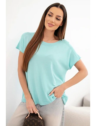 Dámská viskózová oversize halenka s krátkým rukávem a kulatým výstřihem mátová