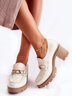 Kožené boty na sloupu se zlatým zdobením světle béžová Mikeyla