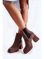 Semišové boty na masivním podpatku Laura Messi 2519 Brown