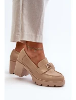 Dámské polobotky na masivním podpatku s ozdobou Beige Ranunca