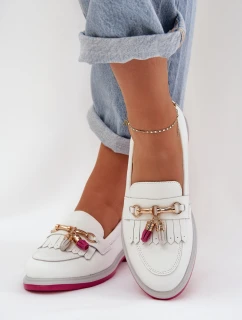 Kožené Elegantní Mokasíny Na Plochém Podpatku S.Barski LR51-768A Bílé