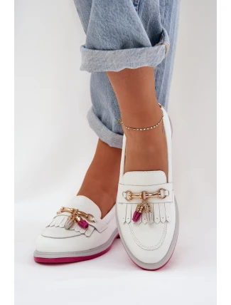 Kožené Elegantní Mokasíny Na Plochém Podpatku S.Barski LR51-768A Bílé