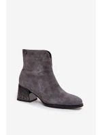 Dámské boty z přírodního semiše na podpatku vyhřívané Vinceza 66806 šedé