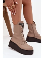 Kožené dámské kotníky s ozdobou vyhřívané béžové Ulrika