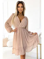 538-1 MILA Šifonové midi šaty s dlouhými rukávy a výstřihem - BEACH 538-1 MILA Šifonové midi šaty s dlouhými rukávy a výstřihem - BEACH