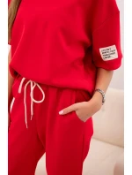 Dámský viskózový komplet s krátkým rukávem a nohavicemi červený