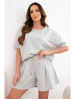Dámský viskózový máslový komplet s krátkým rukávem a šortky s vysokým pasem šedý melanž Dámský viskózový máslový komplet s krátkým rukávem a šortky s vysokým pasem šedý melanž