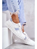 Dámské sportovní kožené boty zavazované bílé a modré Ariva