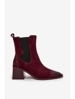 Kožené semišové dámské boty na podpatku vyhřívané Artiker 57C0048 bordó