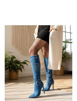 Dámské kozačky na podpatku SXX-5 Jeans modrá - Step in Style