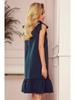 ROSITA - Dámské šaty v lahvově zelené barvě s mašličkami na ramenou a s volánkem 306-2