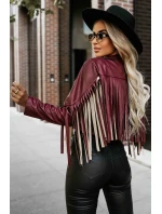 624-2 Krátká bunda s třásněmi z měkké ekokůže - vínová