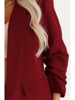 588-4 Dámské klasické sako s nabíranými rukávy - vínové