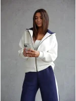 Bílo-tmavě modrý hrubší dámský bavlněný komplet s rozepínací mikinou (503) Bílo-tmavě modrý hrubší dámský bavlněný komplet s rozepínací mikinou (503)