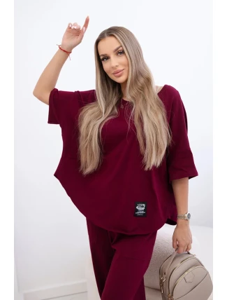Bavlněný komplet halenka + kalhoty burgundsko