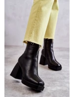 Dámské kozačky na robustních podpatcích se zipem černá Carrera