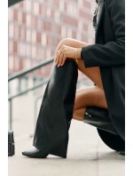 Zateplené kozačky na jehlovém podpatku s ohrnutým svrškem černé Tamonia