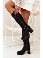 Zateplené Dámské Kozačky Na Podpatku S Prošíváním Černé Alessara