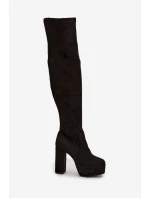 Kozačky na podpatku a platformě za koleno ekozamsové černé Amareen