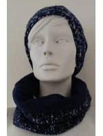 Dámský komplet čepice komínovou šálou Patrizia Tmavě modrá s bílou - Kamea