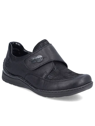 Dámské polobotky s suchým zipem, pohodlné, černé, Rieker 48954-00 Dámské polobotky s suchým zipem, pohodlné, černé, Rieker 48954-00