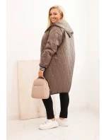 Dámská bunda Plus Size prošívaná s kapucí a sportovními manžetami fango