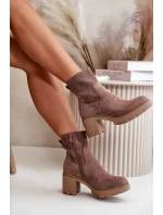 Dámské botky na podpatku na zip eko semišové hnědé Rashmi