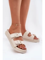 Dámské Pantofle Se Zlatými Přezkami Béžové Sonarea