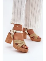 Kožené Sandály Na Podpatku S Pletením Na Páscích Zazoo 40460 Zlaté Kožené Sandály Na Podpatku S Pletením Na Páscích Zazoo 40460 Zlaté