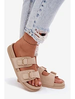 Dámské pantofle se zlatými sponami Béžové Pelorin