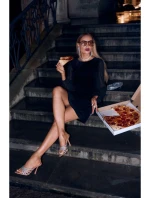 M886 Sametové šaty s šifonovými rukávy - černé M886 Sametové šaty s šifonovými rukávy - černé