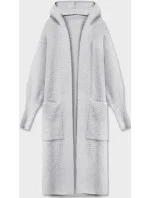 Světle šedý dlouhý vlněný přehoz přes oblečení typu alpaka s kapucí (M105) Světle šedý dlouhý vlněný přehoz přes oblečení typu alpaka s kapucí (M105)