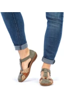 Dámské pohodlné sandály na suchý zip se zabudovanou špičkou zelené Rieker M1655-54