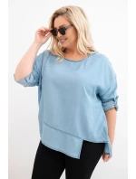 Dámská blůza Plus Size z lyocellu s asymetrickým lemem světle džínová