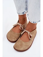 Kožené Semišové Baleríny Barefoot na Šněrování Zazoo 021 Béžové Kožené Semišové Baleríny Barefoot na Šněrování Zazoo 021 Béžové