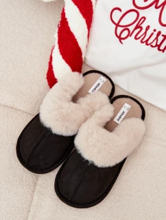 Dámské pantofle s kožíškem – černé Zanelia