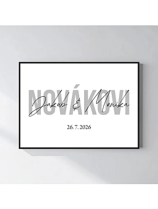 Personalizovaný magický fotoobraz v rámu - čtverec 50x70 - jména novomanželů Personalizovaný magický fotoobraz v rámu - čtverec 50x70 - jména novomanželů