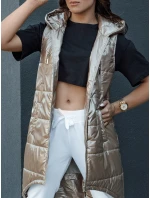 Dámská prošívaná vesta s kapucí dlouhá MERIS camel FashionStreet TY4451 Dámská prošívaná vesta s kapucí dlouhá MERIS camel FashionStreet TY4451