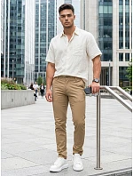 Pánské vypasované kalhoty chinos béžové FashionStreet UX4499