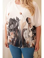 Dámská halenka Plus Size s květinovým potiskem a volným rukávem černá