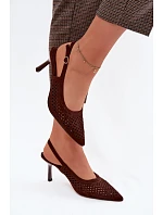 Dámské otevřené sandály na podpatku z imitace semiše Čokoládové Velvia