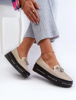 Lesklé dámské kožené mokasíny na platformě S.Barski Gold