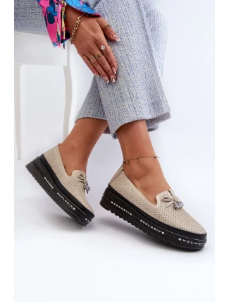 Lesklé dámské kožené mokasíny na platformě S.Barski Gold