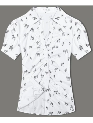 Dámská halenka s límečkem a vzorem zeber (AWY2011D) bílá - Fashion Dámská halenka s límečkem a vzorem zeber (AWY2011D) bílá - Fashion