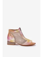 Dámské Kožené Kotníkové Boty Na Plochém Podpatku S Otevřenými Prsty Maciejka Růžovo-Oranžové 06413-15