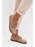 Kožené semišové polobotky Barefoot Dámské s pásky Zazoo N1271 béžové