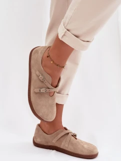 Kožené semišové polobotky Barefoot Dámské s pásky Zazoo N1271 béžové