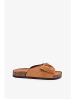 Dámské pantofle na korkové podešvi s mašlí – camel