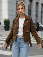 Dámská semišová bunda se střapci hnědá FashionStreet TY5582